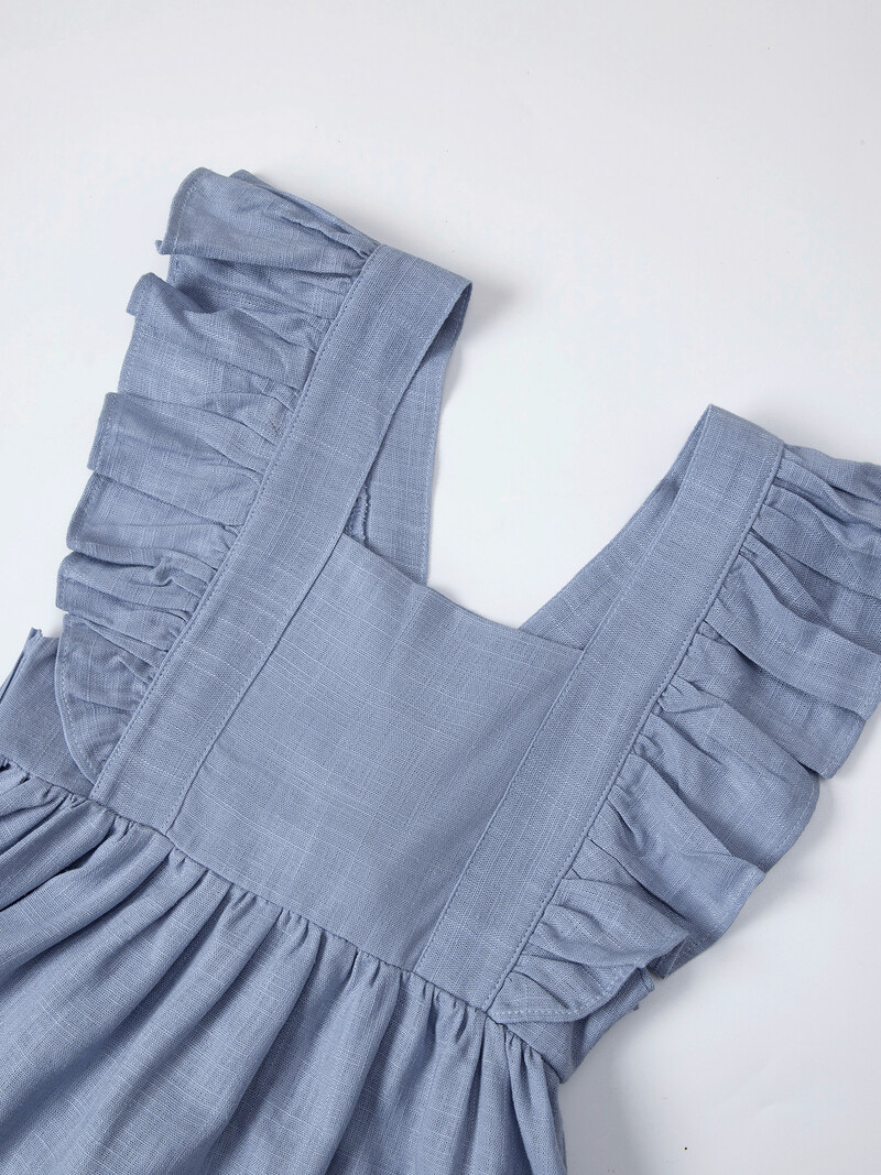 Pamučna lanena vezena haljina za djevojčicu Haljina princeze s volanima Leptir mašna Ljeto Novo 2024.