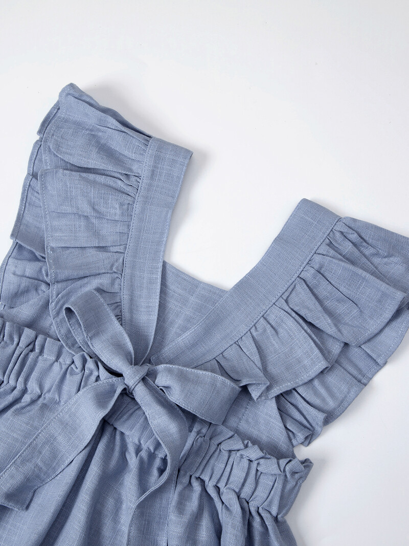 Pamučna lanena vezena haljina za djevojčicu Haljina princeze s volanima Leptir mašna Ljeto Novo 2024.