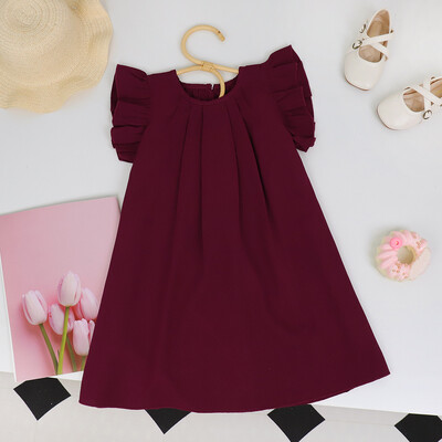 Bear Leader 3-7 a Beebitüdrukute printsesskleidid Ümarkaelusega suvised ühevärvilised lastekleitid Lendav varrukas, plisseeritud roosad tüdrukute riided