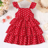 Tüdrukute täpilise trükiga kärbsevarrukatega vibutordikleit suvine