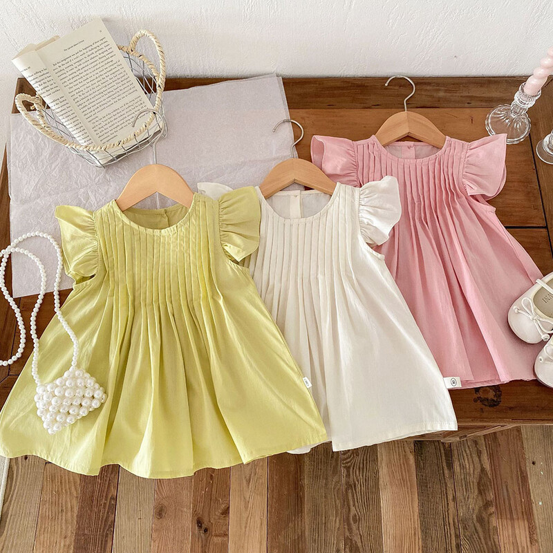 MILANCEL 2024 Rochie de vara pentru fete Rochie cu volane pentru fete 0-5 ani plisate pentru copii Rochii pentru fete