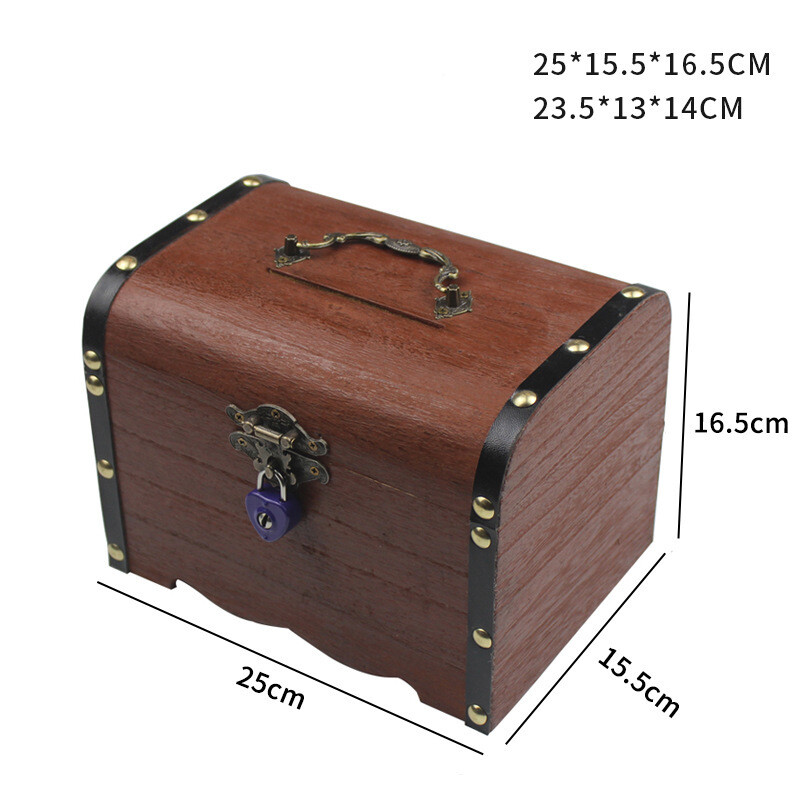 Ξύλινος κουμπαράς μόνο μέσα και έξω, Ξύλινο κουτί με κλειδαριά, κουμπαράς Παιδικής ανάπτυξης, vintage ξύλινο κουτί αποθήκευσης 