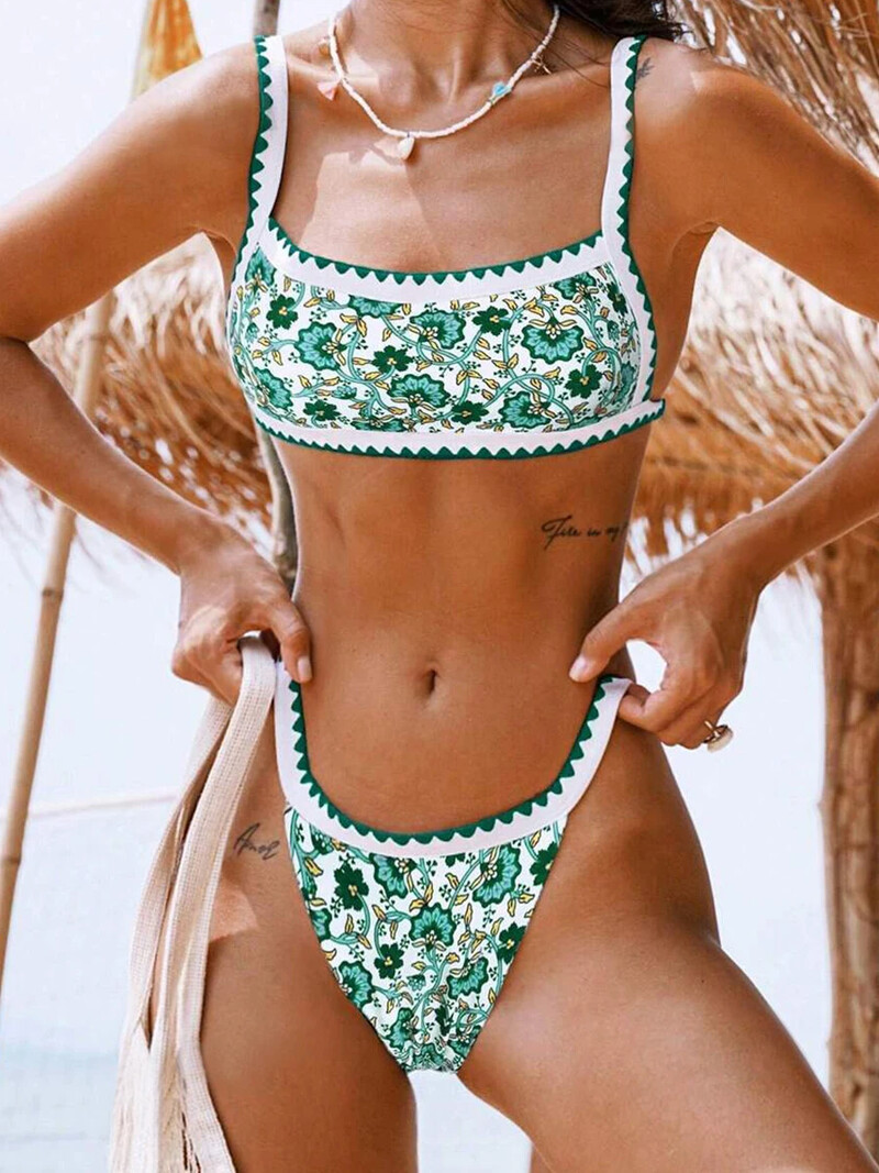 Peachtan vintagr print bandeau naiste ujumistrikoo seksikas kõrge lõikega bikiinid naiste spordiülikond stringid ujumisriided kaheosalised bikiinid