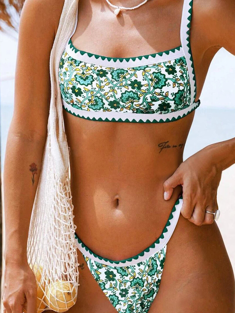 Peachtan vintagr print bandeau naiste ujumistrikoo seksikas kõrge lõikega bikiinid naiste spordiülikond stringid ujumisriided kaheosalised bikiinid