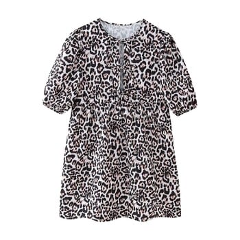 Tangada 2024 Summer Women Leopard Print Μίνι Φόρεμα με Φιόγκο Γυναικείο κοντομάνικο φόρεμα CE043