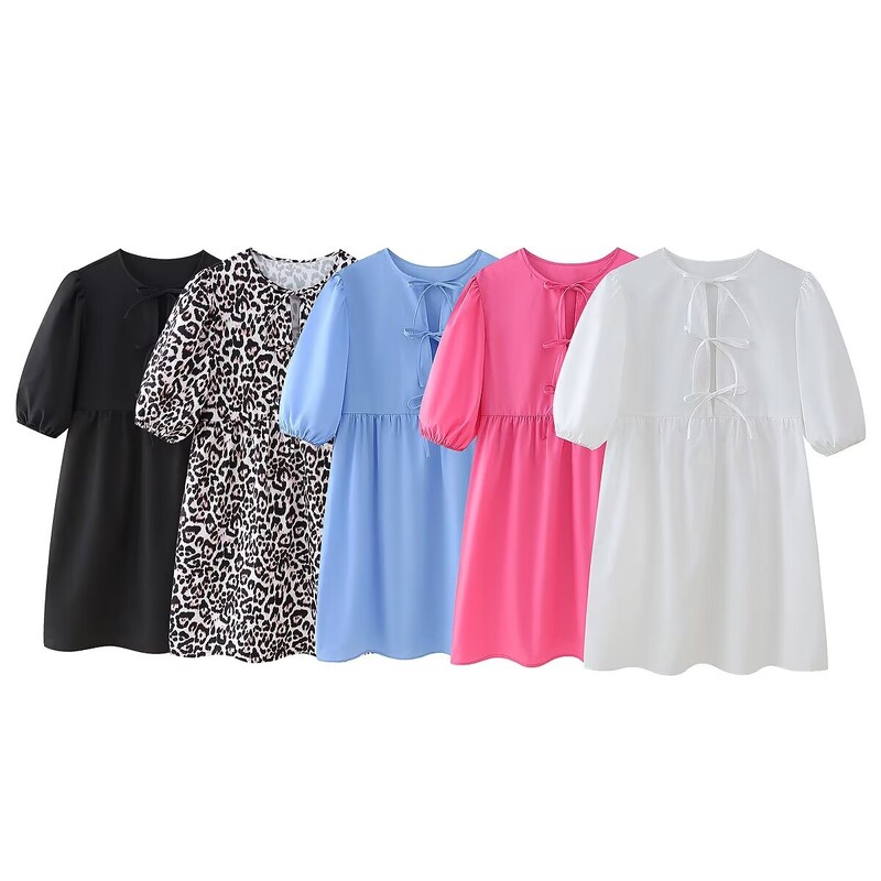 Tangada 2024 suvine naiste leopardimustriline minikleit, lühikeste varrukatega naiste kleit CE043