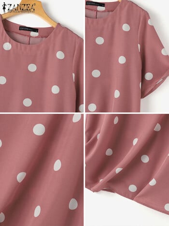 ZANZEA Γυναικείο Casual Dots τύπωμα φόρεμα 2024 Summer Loose Vestidos Solid φαρδύ φορέματα με στρογγυλή λαιμόκοψη Κομψές κοντές ρόμπες με κοντό μανίκι