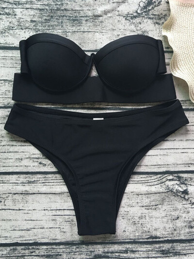 Neon Green Push Up Sutien Cupa Bikini Costum de baie Bandeau Femei Costum de baie Două Piese Set Bikini Costum de baie brazilian Swim Lady