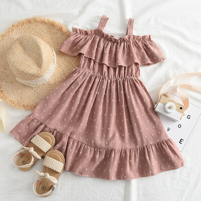 Bear Leader Jacquard haljine za djevojčice Ležerna haljina s tregerima s volanima Dječja odjeća Jednobojna haljina s brodskim izrezom A kroja Princess haljina