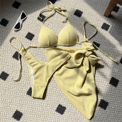 Valkjas Push Up bikiinikomplekt, 3-osaline ujumisriided, päitsed, päitsed, naiste rannaujumisriided, bikiinid 2024, Mujer