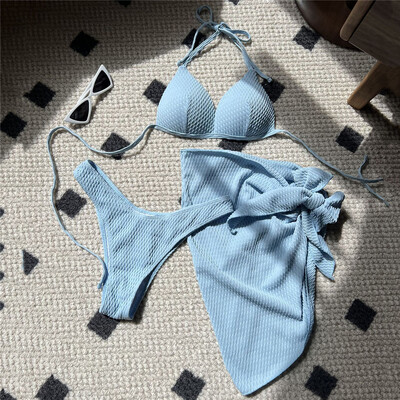 Valkjas Push Up bikiinikomplekt, 3-osaline ujumisriided, päitsed, päitsed, naiste rannaujumisriided, bikiinid 2024, Mujer