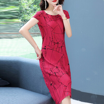 Uus kuum 2023 vabaaja vintage suvekleit naistele, lilledega, lühikeste varrukatega O-kaelusega trükkimine, elegantsed kleidid naiste riided