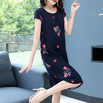 Uus kuum 2023 vabaaja vintage suvekleit naistele, lilledega, lühikeste varrukatega O-kaelusega trükkimine, elegantsed kleidid naiste riided