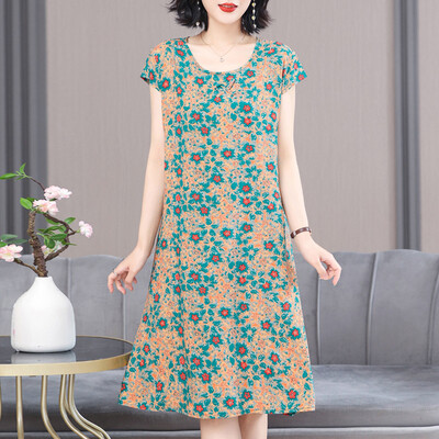 Uus kuum 2023 vabaaja vintage suvekleit naistele, lilledega, lühikeste varrukatega O-kaelusega trükkimine, elegantsed kleidid naiste riided