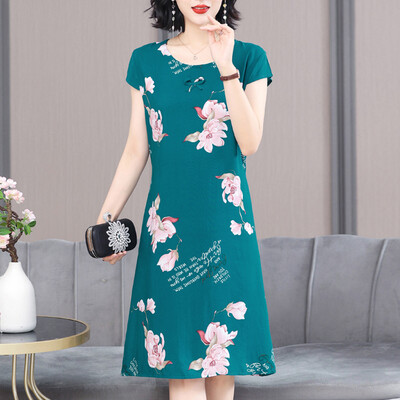 Uus kuum 2023 vabaaja vintage suvekleit naistele, lilledega, lühikeste varrukatega O-kaelusega trükkimine, elegantsed kleidid naiste riided