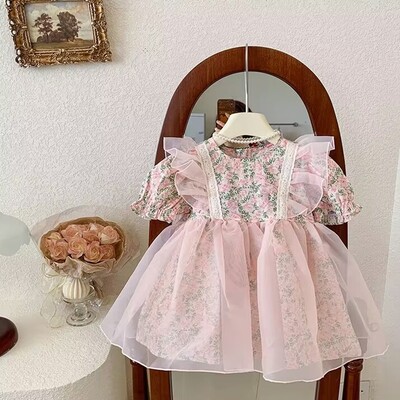 Rochie de prințesă pentru fete noi de vară Rochii cu mâneci cu bule florale petrecere pentru copii nuntă ziua de naștere rochie tutu îmbrăcăminte pentru copii