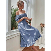 Saldūs moteriški drabužiai, taškeliai liekninanti suknele su raukšlėmis trumpomis rankovėmis