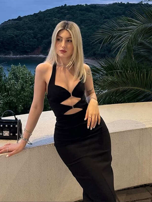 Seksikas päitsetega auklik pikk naiste kleit õlgadeta varrukatega seljata Bodycon naiste kleidid 2024. aasta suve uue daamipeo vestid