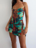 wsevypo Abstract Print Suknelė vakarėliui su kaklu, 2023 m. vasarą, be rankovių be nugarų, iškirpta tvarsčiu, tvarsčiu, sportinė suknelė