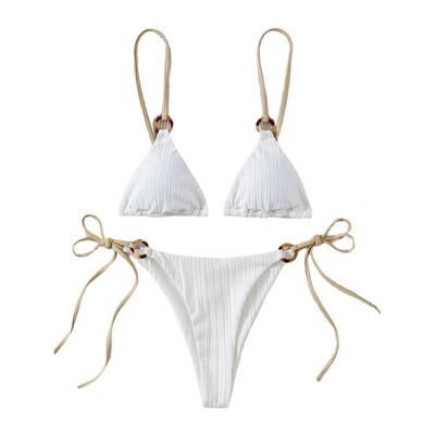 Polsterdatud kolme punktiga naiste bikiinikomplekt, ühevärviline spagetirihmaga rõngas naiste ujumistrikoo Kaheosaline ujumisriided, juhtmevaba supelkostüüm