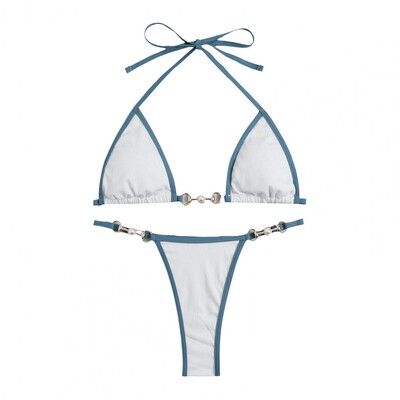 2 tk/komplekt Naiste bikiinikomplekt, kolme punktiga paljastatud seljataga naiste ujumistrikoo, päitsete kaelusega naiste ujumisriided, pitsitud kunstpärliga supelkostüüm