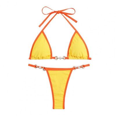 2 tk/komplekt Naiste bikiinikomplekt, kolme punktiga paljastatud seljataga naiste ujumistrikoo, päitsete kaelusega naiste ujumisriided, pitsitud kunstpärliga supelkostüüm