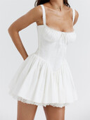 CHRONSTYLE femei de vară dantelă floral mozaic mini rochie fără mâneci decolteu pătrat cu cravată în față rochie tanc scurtă rochie de petrecere 2023