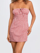 CHRONSTYLE Γυναικείο μίνι φόρεμα με σωλήνες στράπλες με ανοιχτό ώμο χωρίς πλάτη δέσιμο καρό φόρεμα με στάμπα Slim Fit Summer Clubwear Vestidos 2024