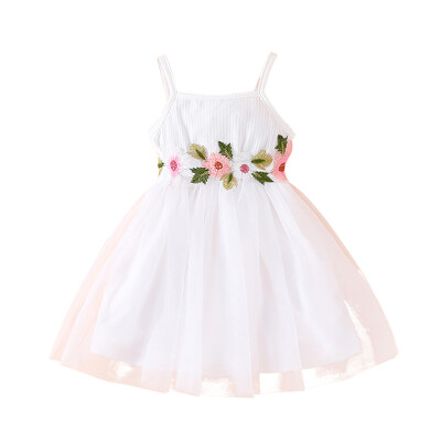 Suknelė vaikams nuo 2 iki 7 metų Gimtadienio mada Mielas gėlių dirželis su tiuline petnešėlėmis princesės laisvalaikio suknelės mergaitei