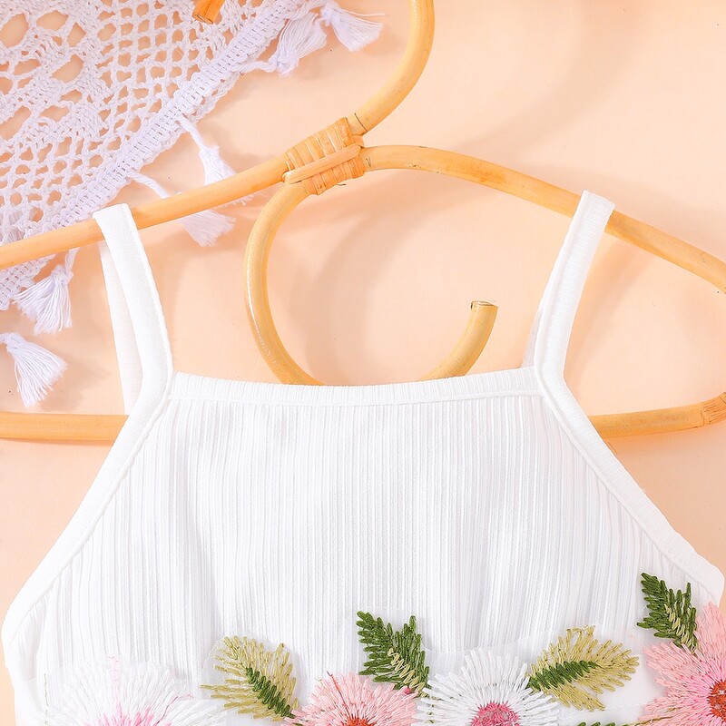 Suknelė vaikams nuo 2 iki 7 metų Gimtadienio mada Mielas gėlių dirželis su tiuline petnešėlėmis princesės laisvalaikio suknelės mergaitei