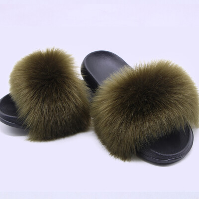 Naiste suvised kunstkarusnahast rebase karusnahast sussid Mood Luksuslikud libisemiskindlad ühevärvilised karvased sandaalid sise- ja välistingimustes