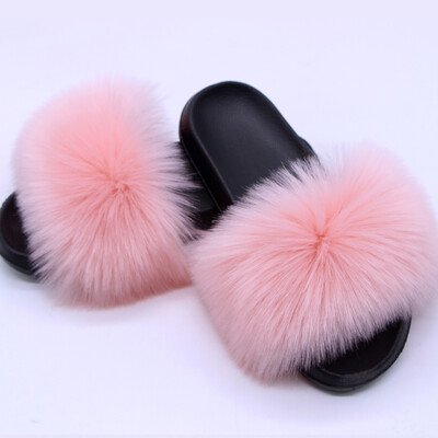 Naiste suvised kunstkarusnahast rebase karusnahast sussid Mood Luksuslikud libisemiskindlad ühevärvilised karvased sandaalid sise- ja välistingimustes