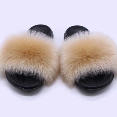 Naiste suvised kunstkarusnahast rebase karusnahast sussid Mood Luksuslikud libisemiskindlad ühevärvilised karvased sandaalid sise- ja välistingimustes