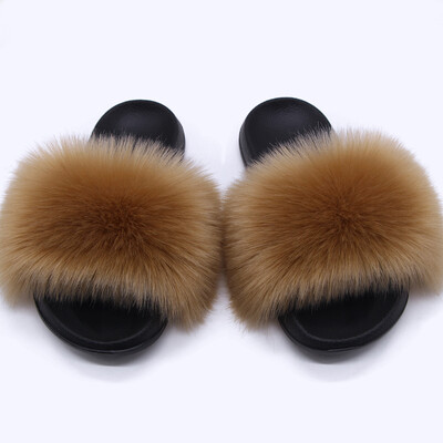 Naiste suvised kunstkarusnahast rebase karusnahast sussid Mood Luksuslikud libisemiskindlad ühevärvilised karvased sandaalid sise- ja välistingimustes