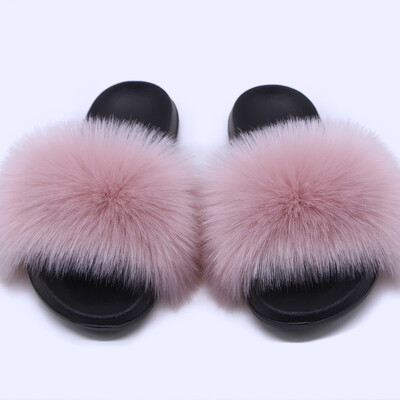 Naiste suvised kunstkarusnahast rebase karusnahast sussid Mood Luksuslikud libisemiskindlad ühevärvilised karvased sandaalid sise- ja välistingimustes