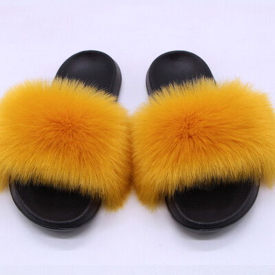 Naiste suvised kunstkarusnahast rebase karusnahast sussid Mood Luksuslikud libisemiskindlad ühevärvilised karvased sandaalid sise- ja välistingimustes