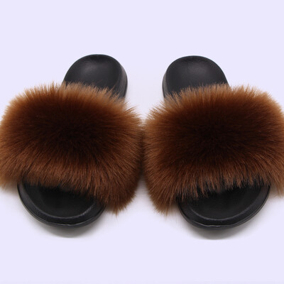 Naiste suvised kunstkarusnahast rebase karusnahast sussid Mood Luksuslikud libisemiskindlad ühevärvilised karvased sandaalid sise- ja välistingimustes