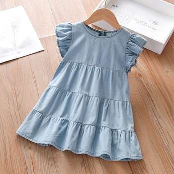 Little maven 2024 Baby girls Summer Blue τζιν Παιδικά casual ρούχα Βαμβακερά απαλά και άνετα για παιδιά