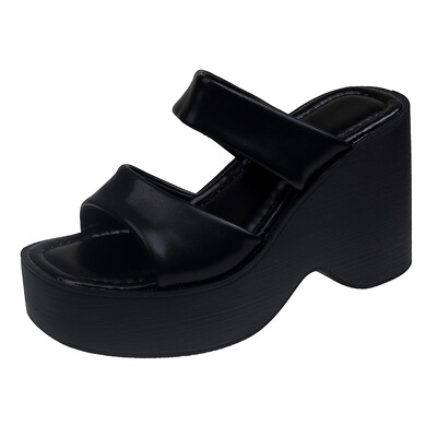 Suvised naiste sussid ümmarguse varbaga platvormkingad naistele avatud varbaga kiilud, slaidid välistingimustes, kõrge kontsaga kausaalsete susside peal