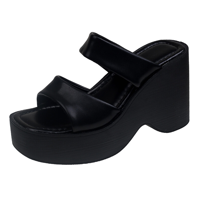 Suvised naiste sussid ümmarguse varbaga platvormkingad naistele avatud varbaga kiilud, slaidid välistingimustes, kõrge kontsaga kausaalsete susside peal