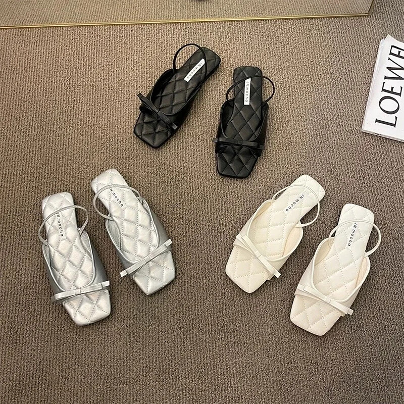 2024. aasta brändikingad naistele Uued lahtise ninaga naiste sussid, suvised igapäevased sandaalid, naiste kikilips, kandilise varbaga lamedad naiste välisjalatsid
