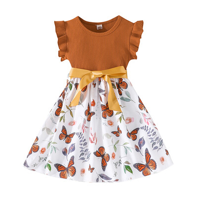 Haljina za djecu od 3-7 godina, s volanima, leptir, cvjetni til, svečane haljine slatke princeze s remenom Ootd za djevojčice