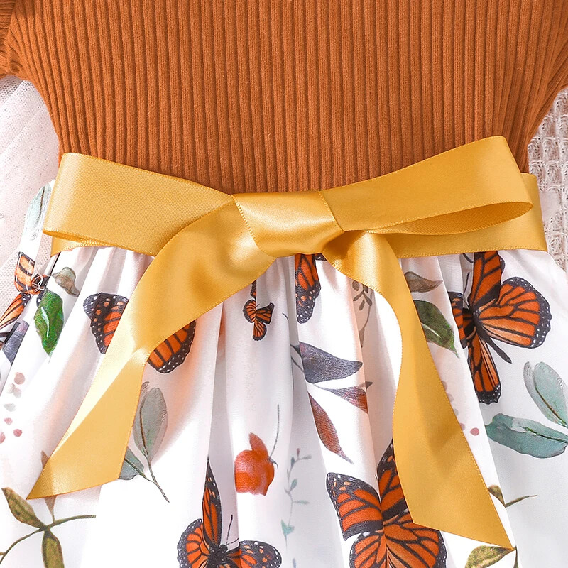 Haljina za djecu od 3-7 godina, s volanima, leptir, cvjetni til, svečane haljine slatke princeze s remenom Ootd za djevojčice