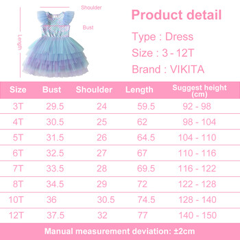 VIKITA Girls Flare Sleeve Summer Dress Kids Mermaid Print Birthday Party Travel Beach Princess Dresses Girls Mesh Tulle Dress