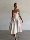 Vasaros moteriškos spagečių juostelės vientisa midi suknelė Elegantiška be nugarų be rankovių, didelės apvado A formos suknelės 2024 m. Moterų vakarėlio vakariniai chalatai