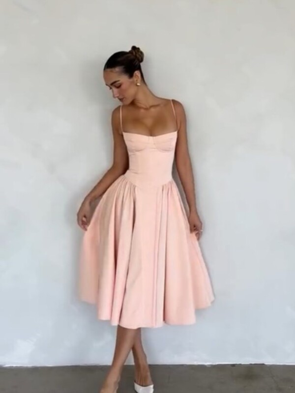 Vasaros moteriškos spagečių juostelės vientisa midi suknelė Elegantiška be nugarų be rankovių, didelės apvado A formos suknelės 2024 m. Moterų vakarėlio vakariniai chalatai