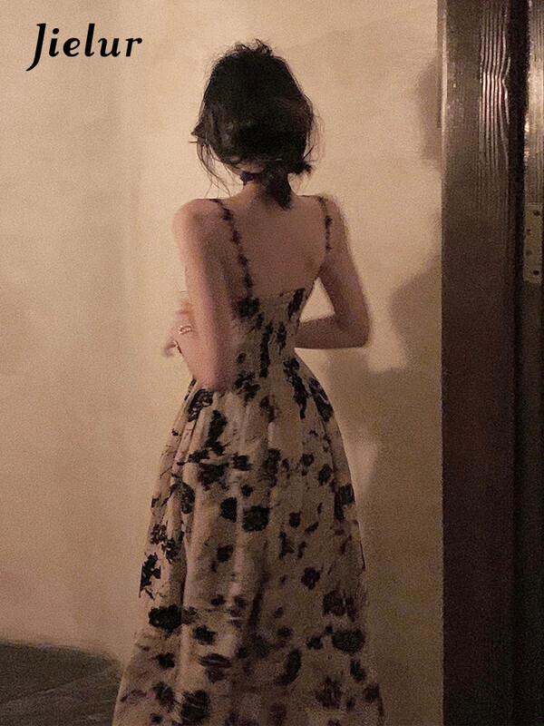 Jielur 2023. aasta suvine lilleline rihmaga midikleit naiste varrukateta elegantne vanakleit, õhtupeokleit, Korea mood