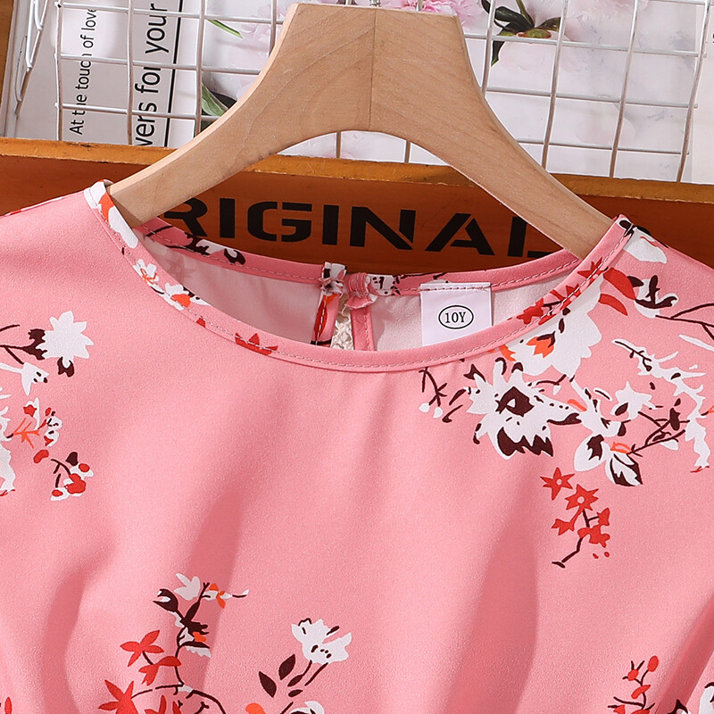 Dječja haljina za djevojčice 8-12 godina, ružičasta plisirana haljina bez rukava s printom i remenom za djevojčice, slatkog stila, haljina princeze za rođendansku zabavu