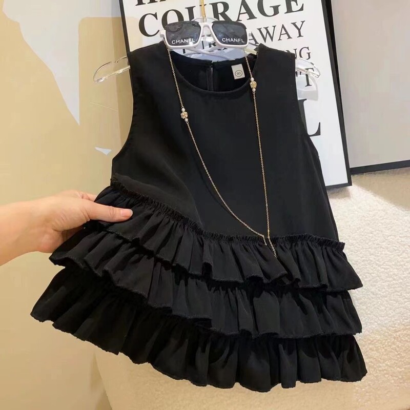 Tüdrukute must vesti seelik Laste magus lahe ja moekas temperament Väike must seelik Uus kook seelik 2023 suve lapsed, tüdruk 2-7 a