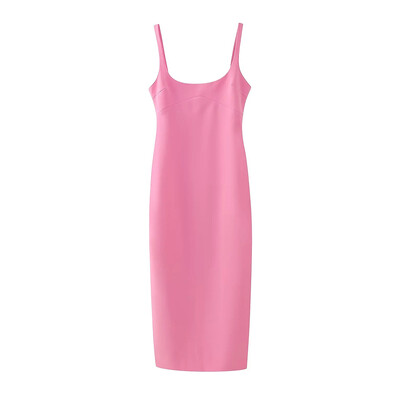 ZRN-naiste seljaosa lõhikuga midikleit, O-kaelus, rihmad, naiste kleidid, mood